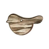 Decorative figurine of a bird made of wood, hand-painted with watercolors in brown color. Watercolor illustration isolated on white background. Suitable for printing on fabric, paper, for design vector