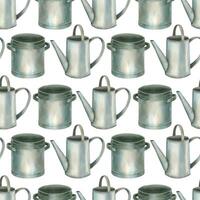 Watercolor pattern. Metal vintage watering can, saucepan, all objects are hand painted with watercolor. Watercolor illustration. Suitable for printing on fabric, paper vector