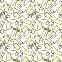 Seamless watercolor pattern. Tags and labels, tags, ropes and bows made of twine. All objects are hand-painted with watercolor. Suitable for printing on fabric, paper vector