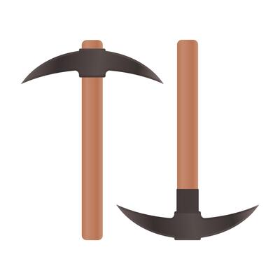 Wood Handle Pick Axe Digging Tool. Simple Wooden Pick Axe on White Background. Mining Tools.