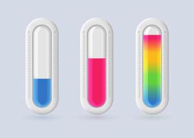 Collection of realistic 3d weather icons with cold and hot temperature isolated on light background. vector