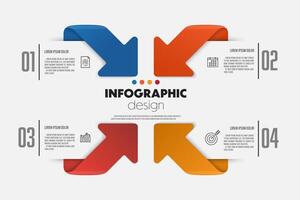 Infographic design arrow including charts, icons and business concept charts with 4 options. vector