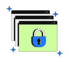 Access denied 2D onboarding ui illustration. Security, privacy, user data protection. Sparkles browser windows popups with padlock cartoon concept isolated on white. Flat abstract metaphor vector