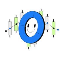 Positive donut piechart and candlestick chart data 2D onboarding ui illustration. Visual metrics. Happy report. Optimistic analytics cartoon concept isolated on white. Flat abstract metaphor vector