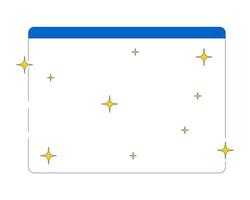 Empty software interface with sparkles 2D cartoon object. Tech aesthetic. Shiny product optimization. Browser window twinkles isolated element flat clip art on white. Spot illustration vector