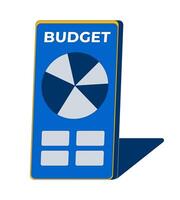 Budgeting app interface on smartphone screen 2D cartoon object. Pie chart and financial category blocks on mobile phone isolated element flat clip art on white. Spot illustration vector