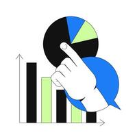 Interactive data analytics 2D onboarding ui illustration. Study graph. Business intelligence. Hand interacting with pie and bar charts cartoon concept isolated on white. Flat abstract metaphor vector