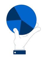 Hand holding pie chart segments illustration. Market share. Analytics business piechart ownership. Data visualization 2D cartoon image isolated on white. Editable flat clipart colorful vector