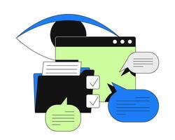 Web content and communication oversight 2D onboarding ui illustration. Task management. Business supervision. Digital audit monitoring cartoon concept isolated on white. Flat abstract metaphor vector