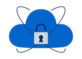 Unlocked cloud security 2D cartoon object. Open padlock privacy. Digital access. Cloud vulnerability. Secure tech environment isolated element flat clip art on white. Spot illustration vector