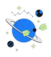 Space communication and data satellite 2D onboarding ui illustration. Planetary orbit. Planet, constellation, stars. Cosmos astronomy cartoon concept isolated on white. Flat abstract metaphor vector