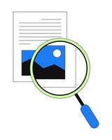 Taking closer look 2D onboarding ui illustration. Content verification. File analysis. Magnifying glass zooming in on document article cartoon concept isolated on white. Flat abstract metaphor vector