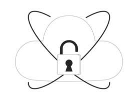 Unlocked cloud security 2D line object. Open padlock privacy. Digital access. Cloud vulnerability. Secure tech environment isolated clipart ink outline item. Monochrome spot illustration vector