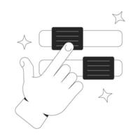 Hand interacting with sliders toggles line onboarding ui illustration. User customization. Interface configuration. Interactive control outline 2D concept isolated. Ink linear metaphor art vector