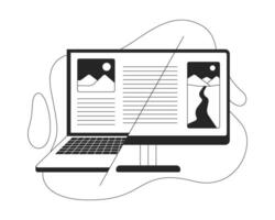 Cross-platform compatibility line onboarding ui illustration. Responsive design. Laptop transitioning into computer desktop interface outline 2D concept isolated. Ink linear metaphor art vector