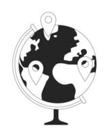 Globe with map pins line onboarding ui illustration. Geolocation international. Global outreach. Pinpoint locations. Distribution worldwide outline 2D concept isolated. Ink linear metaphor art vector