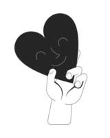Sharing love line onboarding ui illustration. Empathy, appreciation. Compassion, giving. Gratitude thank you. Hand holding smiling heart outline 2D concept isolated. Ink linear metaphor art vector