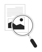 Taking closer look line onboarding ui illustration. Content verification. File analysis. Magnifying glass zooming in on document article outline 2D concept isolated. Ink linear metaphor art vector