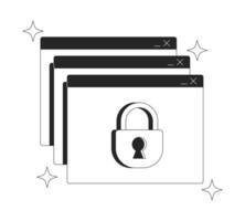 Access denied line onboarding ui illustration. Security, privacy, user data protection. Sparkles browser windows popups with padlock outline 2D concept isolated. Ink linear metaphor art vector