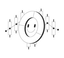 Positive donut piechart and candlestick chart data line onboarding ui illustration. Visual metrics. Happy report. Optimistic analytics outline 2D concept isolated. Ink linear metaphor art vector