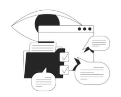 Web content and communication oversight line onboarding ui illustration. Task management. Business supervision. Digital audit monitoring outline 2D concept isolated. Ink linear metaphor art vector