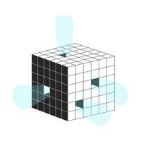Digital data cube emitting light 2D line object. Structured grid information. System architecture. Analytical framework model isolated clipart ink outline item. Monochrome spot illustration vector