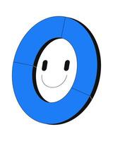 Smiling donut pie chart for analytics and engagement 2D cartoon object. User satisfaction. Positive doughnut graph. Friendly piechart isolated element flat clip art on white. Spot illustration vector