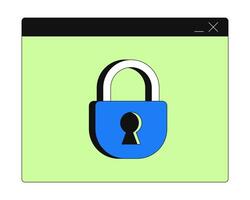 Secure browser window with padlock 2D cartoon object. Web privacy protection. User security. Protected content. Access restriction isolated element flat clip art on white. Spot illustration vector