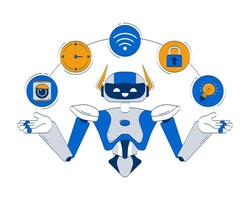 AI in smart home doodle illustration concept. WiFi, fixtures, security, timer orchestration. AI assistant managing IoT automation cartoon 2D character isolated on white. Hand drawn metaphor vector