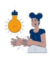 Clap to activate smart light bulb doodle illustration concept. Gesture-based IoT control. Black woman with sound-responsive lightbulb cartoon 2D character isolated on white. Hand drawn metaphor vector