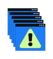 Error messages web multiple popups 2D cartoon object. Overlapping browser windows with alert triangle and exclamation mark isolated element flat clip art on white. Spot illustration vector