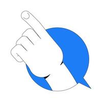Hand pointing upward inside circular speech bubble illustration. Guidance, instruction. Gesture communication chat box 2D cartoon image isolated on white. Editable flat clipart colorful vector