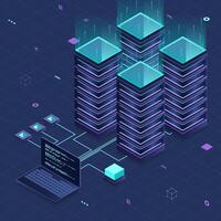 Database servers. Server room data center. Hosting server isometric. Isometric technology. isometric illustration vector