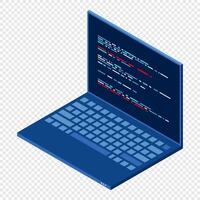 Isometric Laptop. 3d isometric laptop computer. Abstract programming language and program code on a laptop screen. Isometric, vector