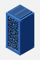 Isometric server. Network server room. 3D computer equipment. Storage database. vector