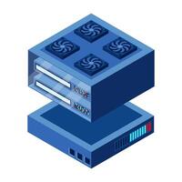 Isometric futuristic server. Isometric database or data center. Abstract blockchain. Computer storage. Cloud storage. Isometric. vector