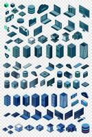 Large set of isometric computer technology. Isometric set server equipment. Modern technology concept for cloud computing, datacenter, database. Isometric technology vector