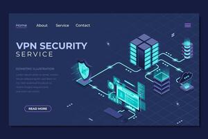 Isometric VPN security landing page. Cyber security. Digital technology website landing page. Isometric technology vector