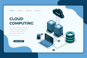 Cloud computing isometric landing page. Cloud storage server. Cloud computing online database technology. Isometric. vector