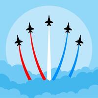 airshow formation with smoke trails image illustration vector