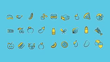 Assorted Fruit and Vegetable Icons on Turquoise Background Illustration vector