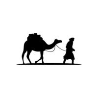 man lead a camel image silhouette vector