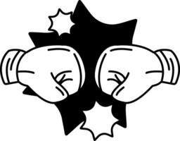 black and white icon of a pair of boxing gloves punching vector