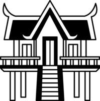 black and white single icon of Thai temple monk hut vector