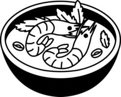 black and white single icon of tom yum kung vector