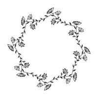 Doodle isolated circular wreath of abstract plants on a white background. vector