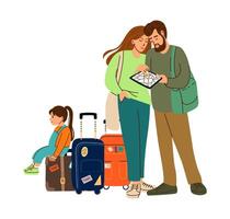 Family with Child Looking at Tablet Map vector