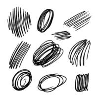 Collection of hand drawn abstract pencil scribbles, messy strokes, and lines for creative backgrounds, textures, or artistic compositions. vector