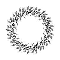 Doodle illustration of isolated circular wreath made of abstract flowers and leaves, line art on a white background. vector