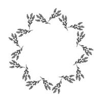 Doodle isolated circular wreath made of abstract flowers and leaves on a white background. vector
